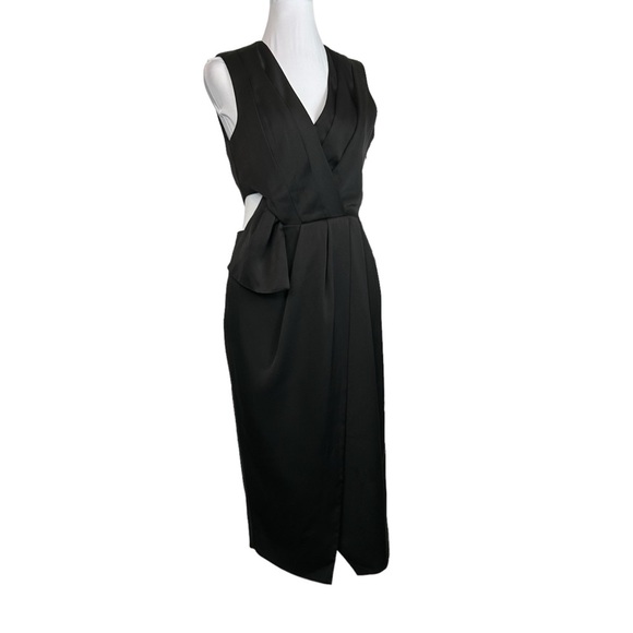 Rachel Roy Black Cutout Dress Wrap Front Midi Cocktail Party Dress Size 2 - Picture 1 of 16